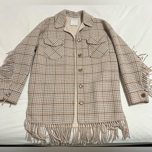 Sandro Women’s Fenon Fringe Wool-Blend Shacket, Size 36/Small, in Beige